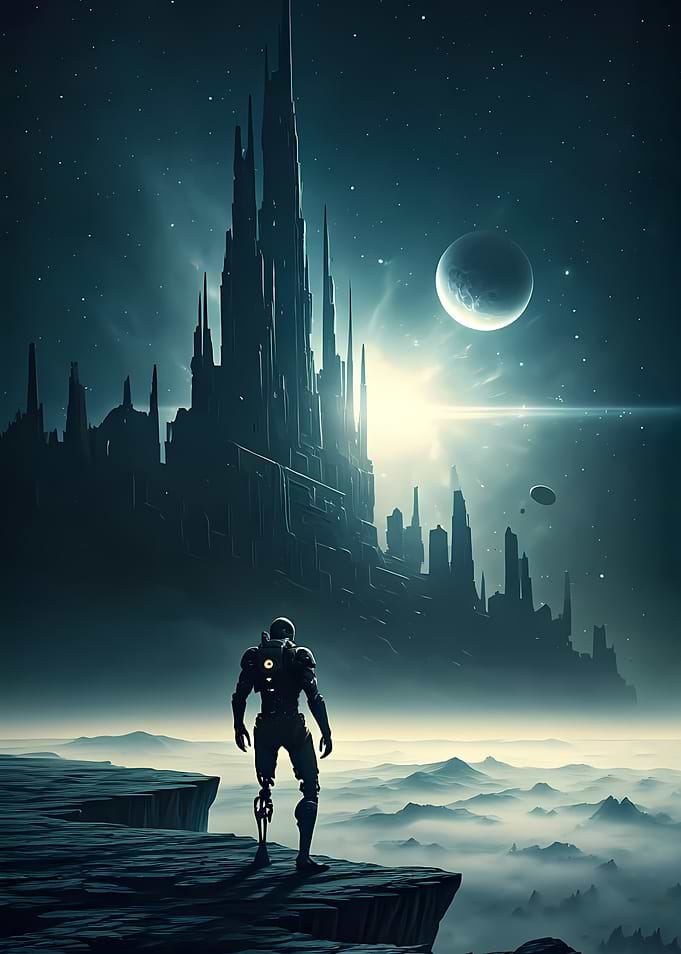 Space Cityscape & Broken Robot