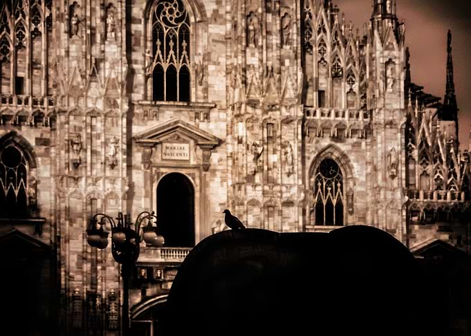 Milan Duomo Cathedral Silhouette in Sepia Tone