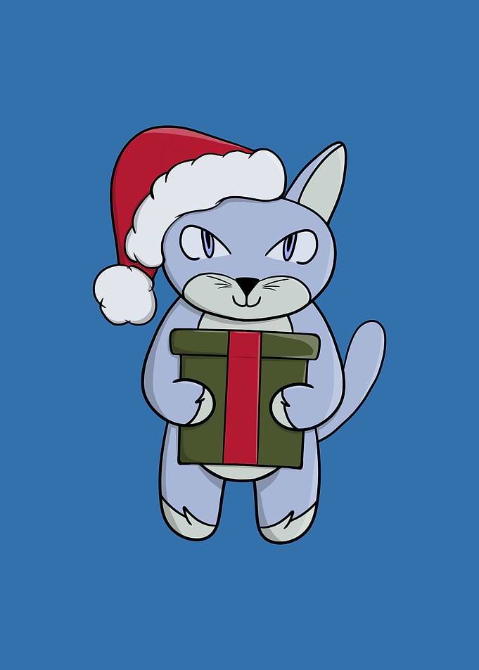Cat with Christmas Gift