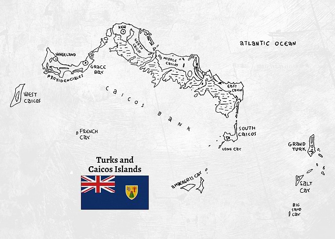 Handdrawn Map of Turks and Caicos Islands