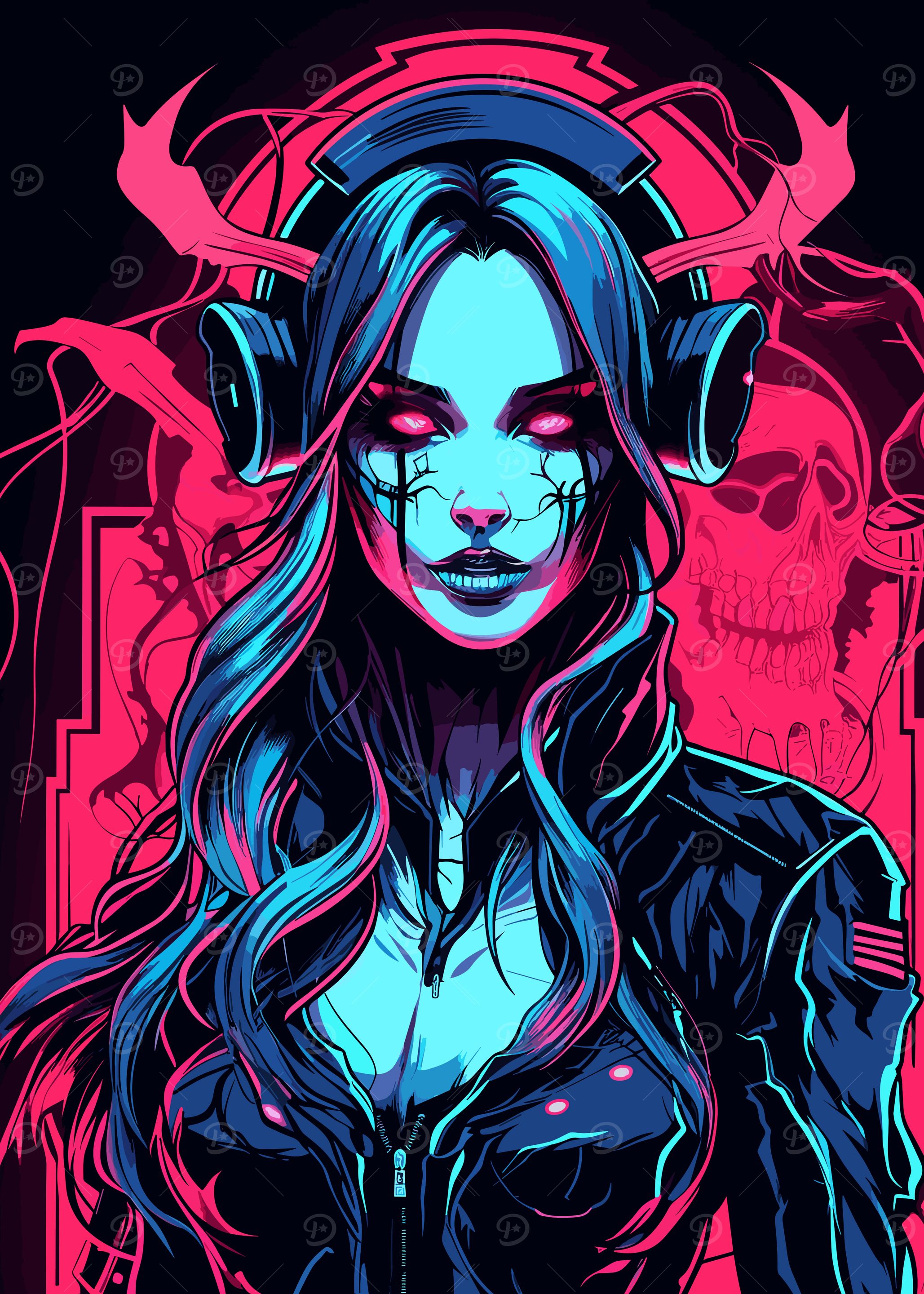 Cyberpunk Woman with Headphones