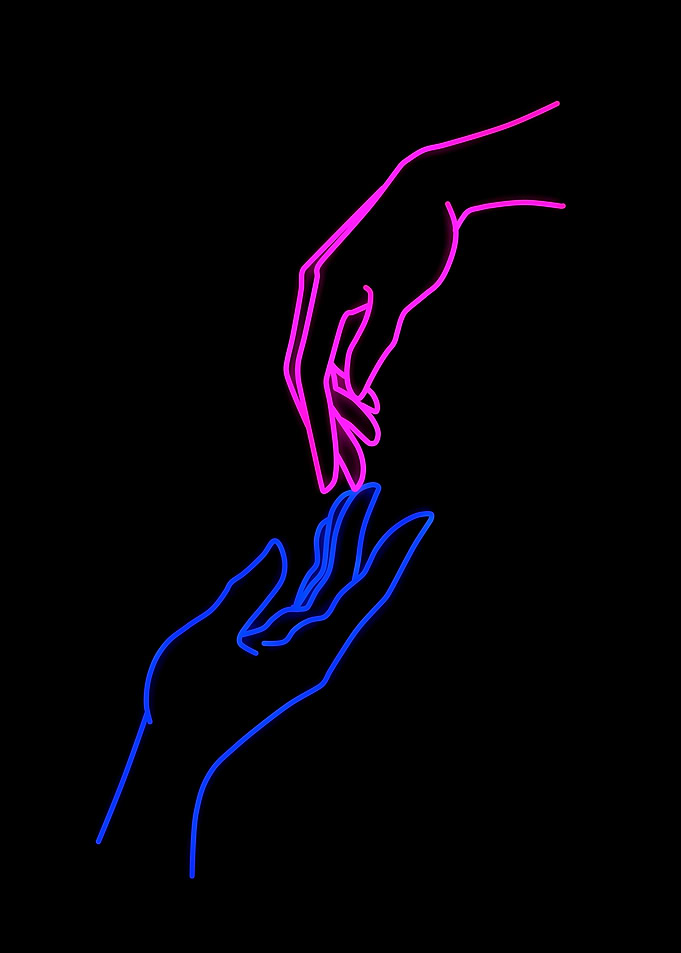 Neon Hands Reaching