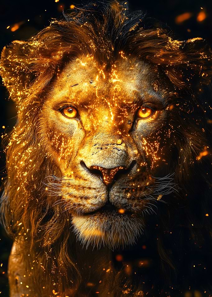Fiery Lion Portrait Animal