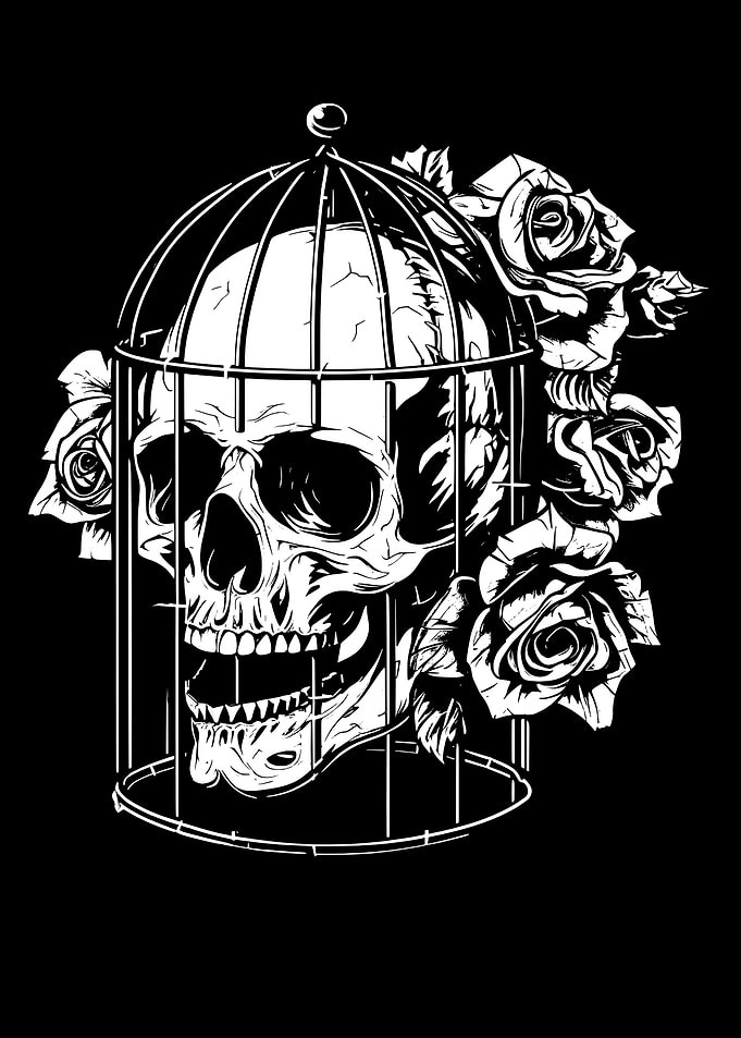 Skull in Cage with Roses