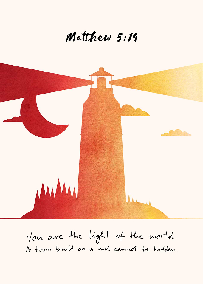 Light of the World, Matthew 5, Lighthouse, Watercolor