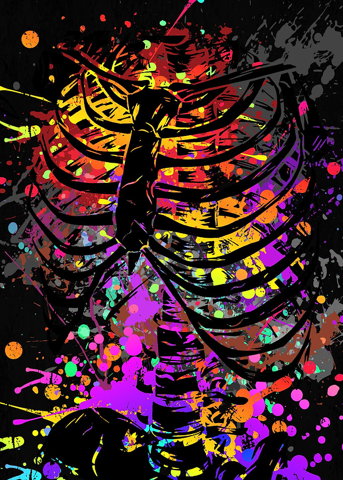 Ribcage with Neon Splatter