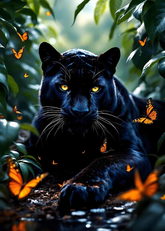 Black Panther with Butterflies