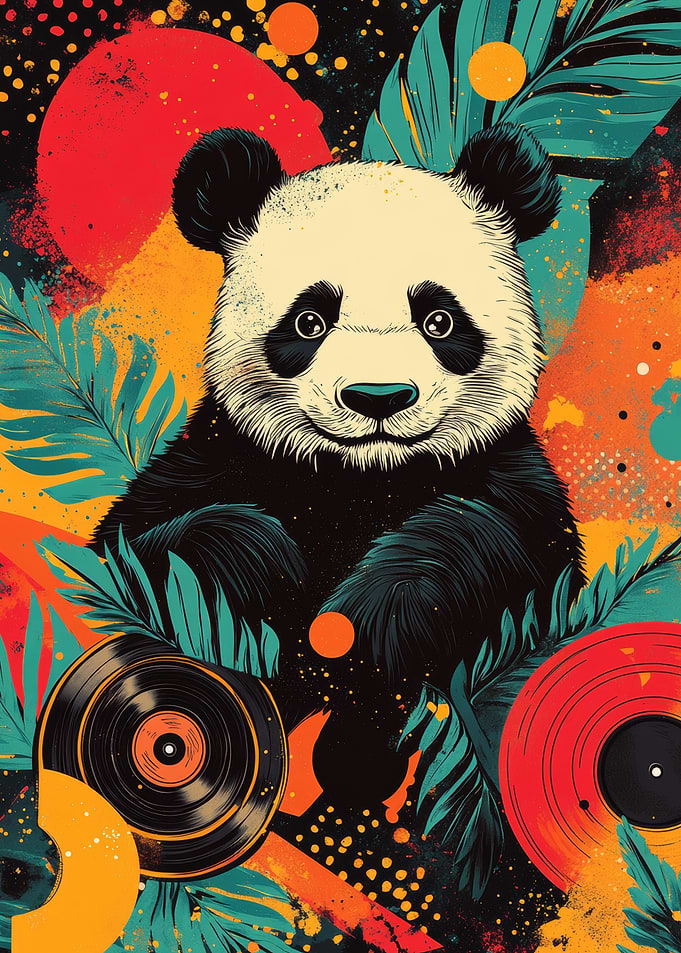 Panda Vinyl Art Poster | Playful Pop Art Panda | Colorful Panda Design