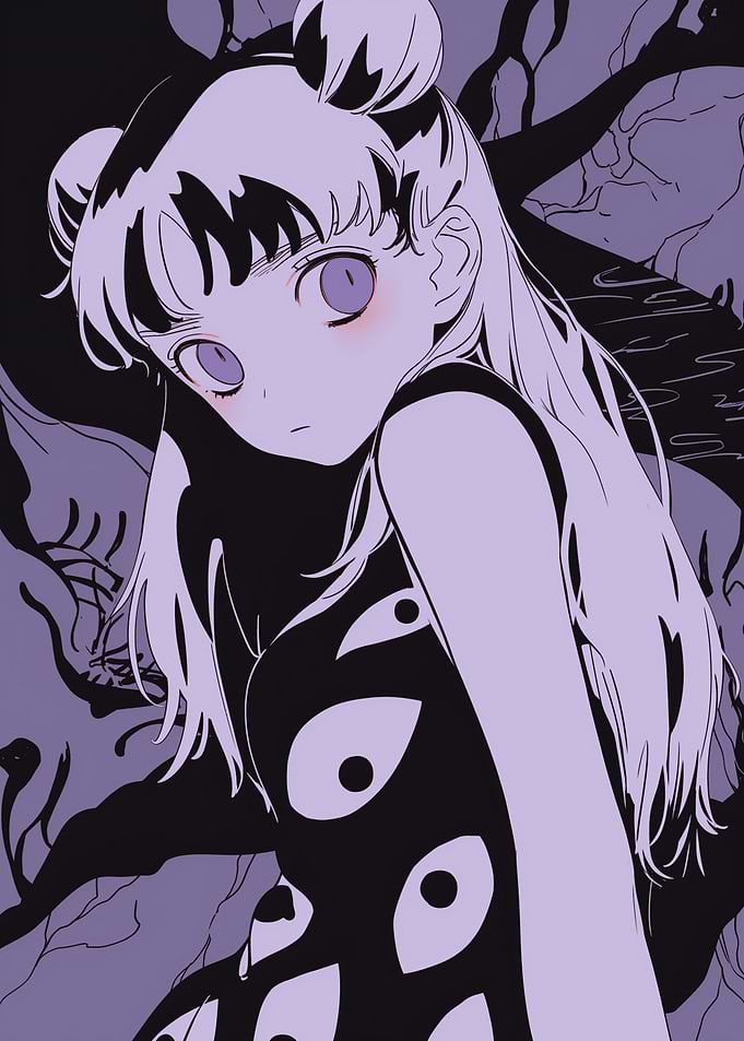 Anime Girl with Eyes Pattern