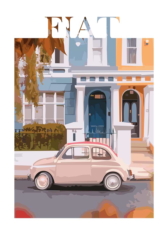 Fiat 500 in Front of Row Houses