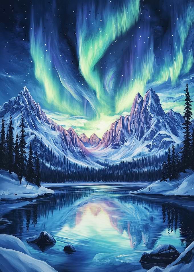 Aurora Borealis Mountain Lake
