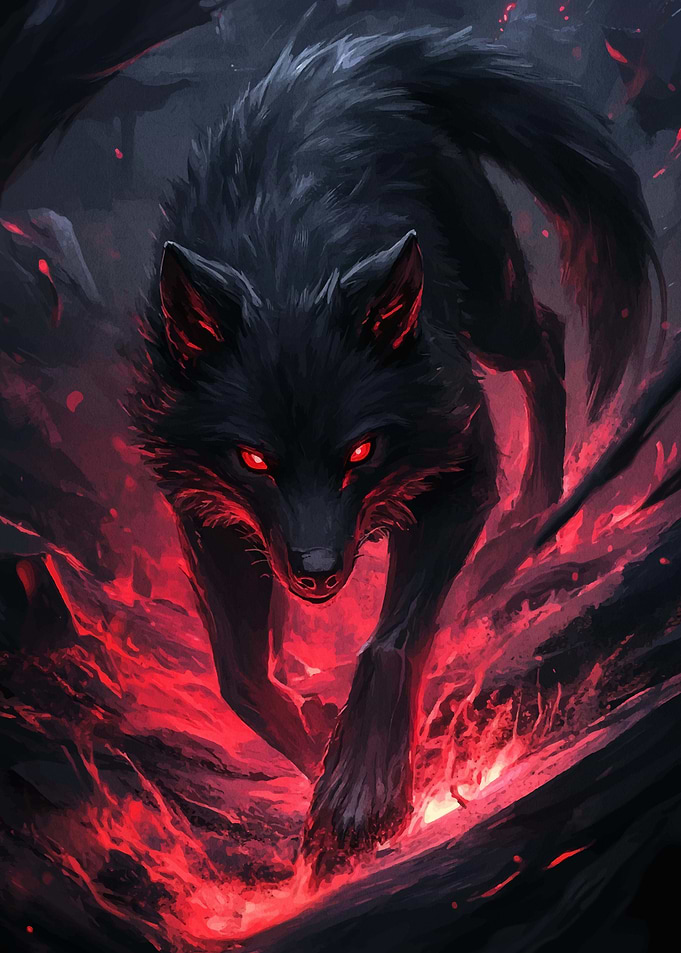Black Wolf in Flames