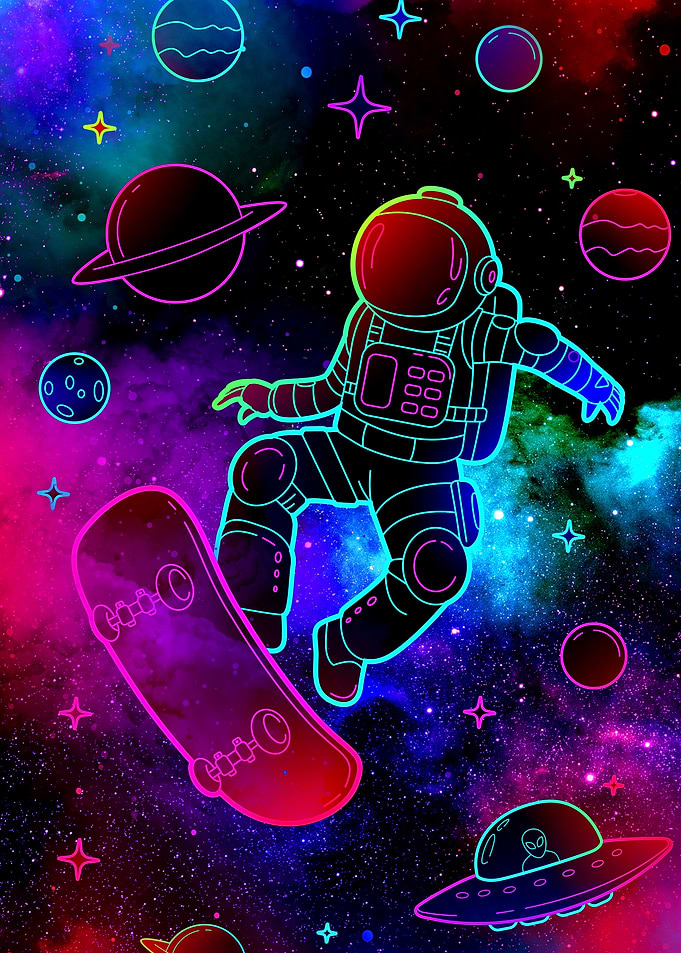 Astronaut Skateboarding in Space