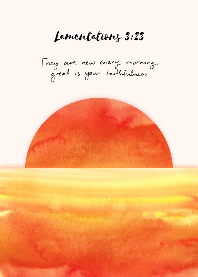 Lamentations 3:23 Watercolor, Bible verse, Christian Art