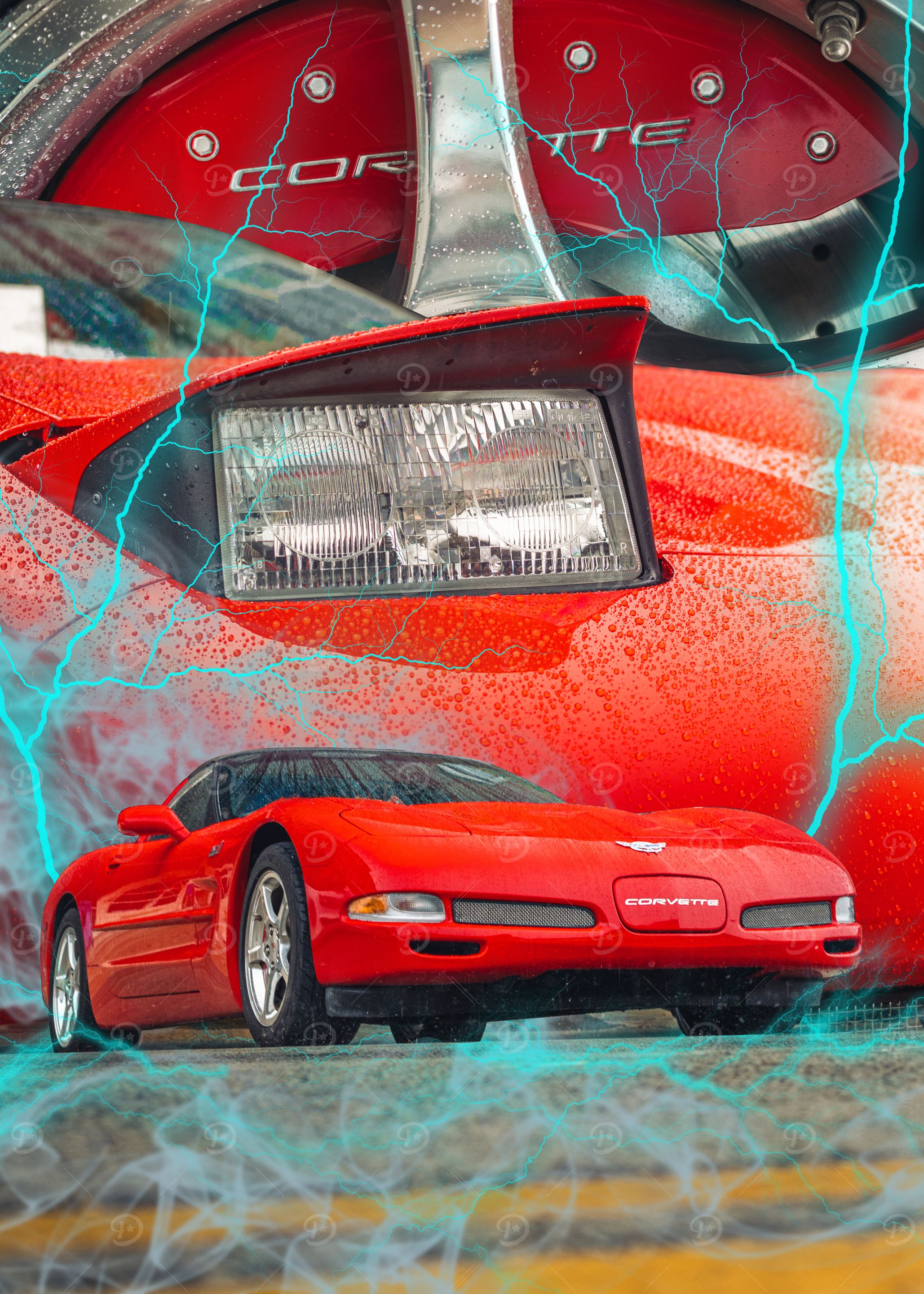 Red Corvette with Lightning