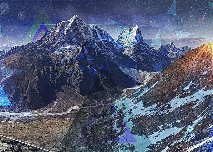 Mountain Range with Geometric Overlay