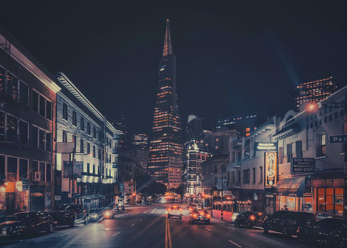 Nighttime Cityscape with Skyscraper