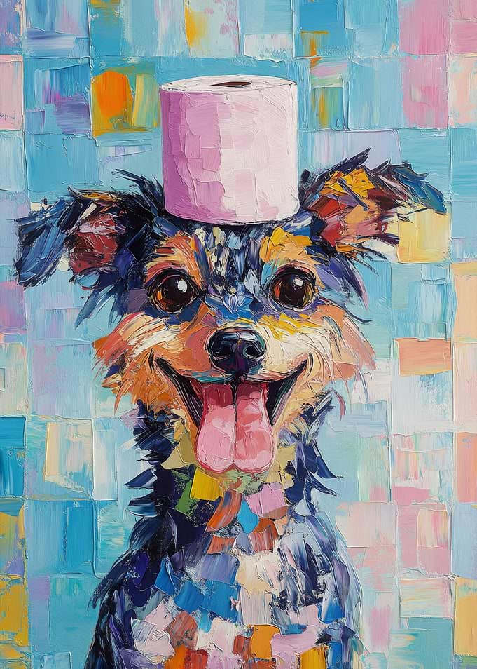 Dog with Toilet Paper Hat