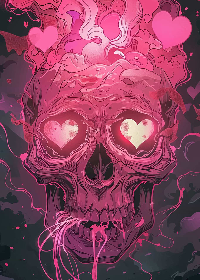 Pink Skull with Hearts