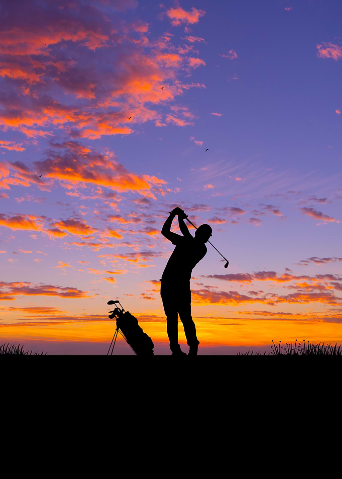 Golfer Silhouette at Sunset