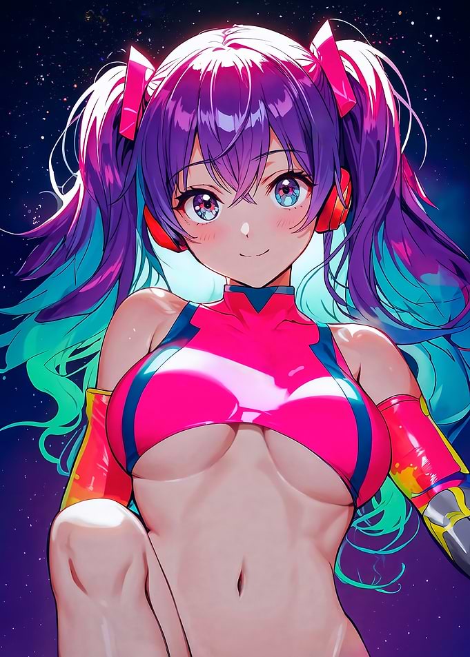 Sexy Anime Girl with Purple Hair