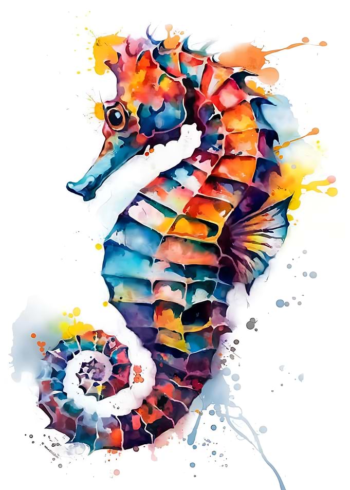 Colorful Seahorse Watercolor