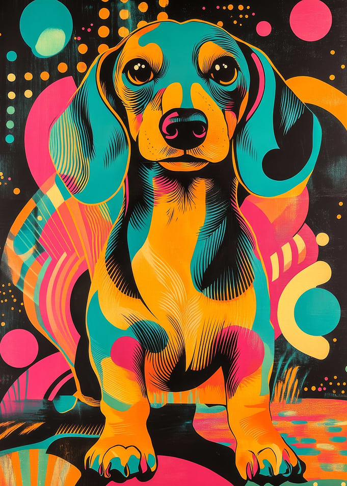 Vibrant Dachshund Poster | Playful Dachshund Pop Art