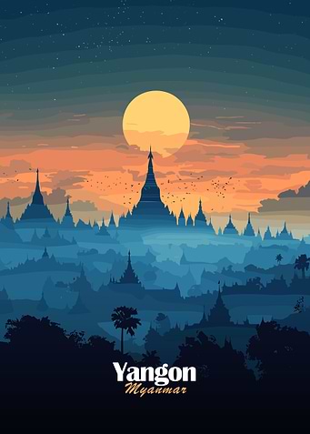 Yangon Skyline Sunset