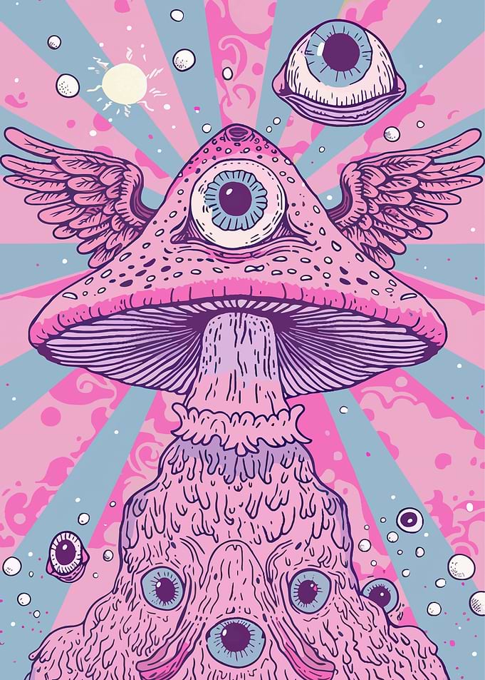 Psychedelic Mushroom with Eyes Weirdcore