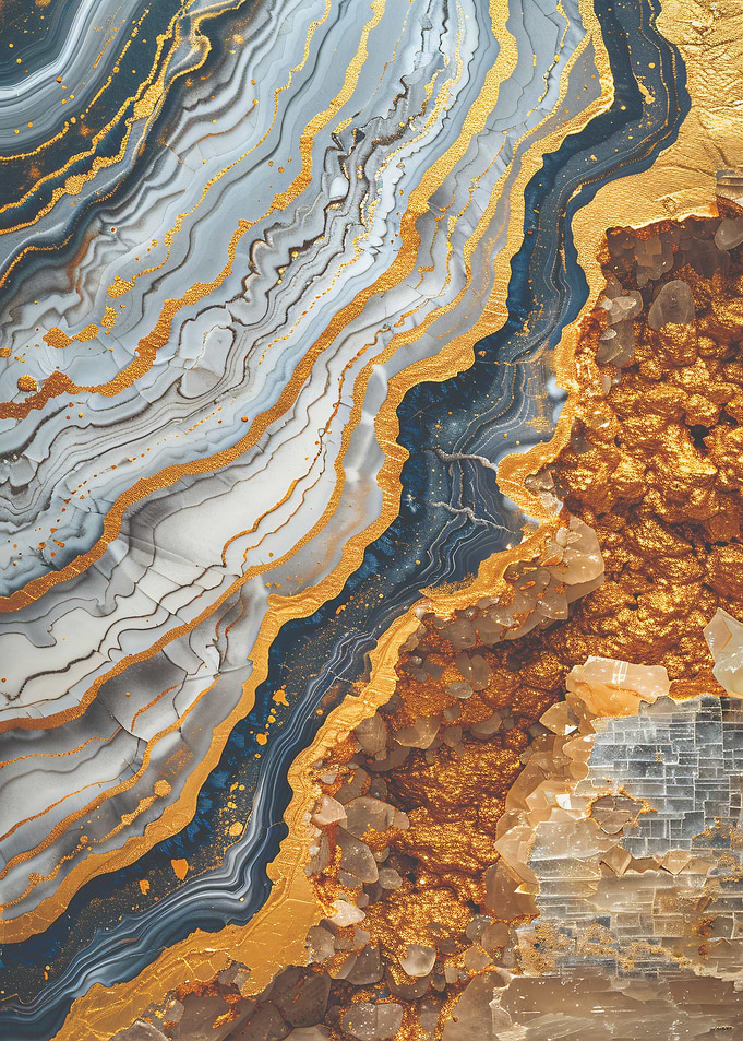 Gold & Blue Abstract Art