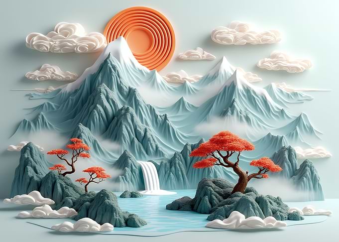 Papercraft Mountain Landscape