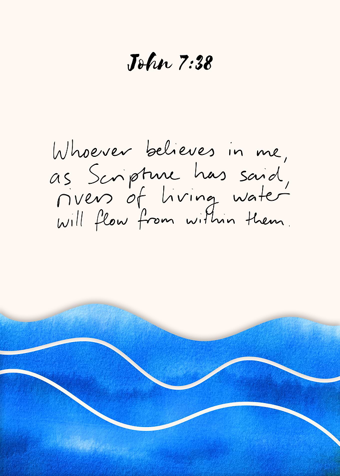 John 7:38 Bible Verse, Christian Watercolor Art, Sea, Ocean