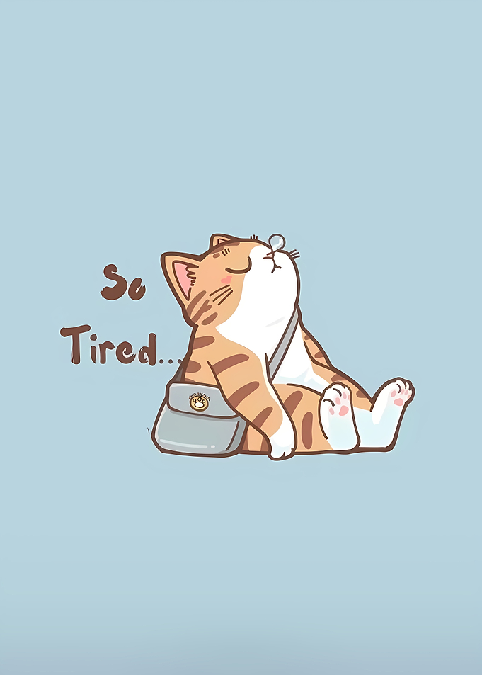 Tired Cat Illustration
