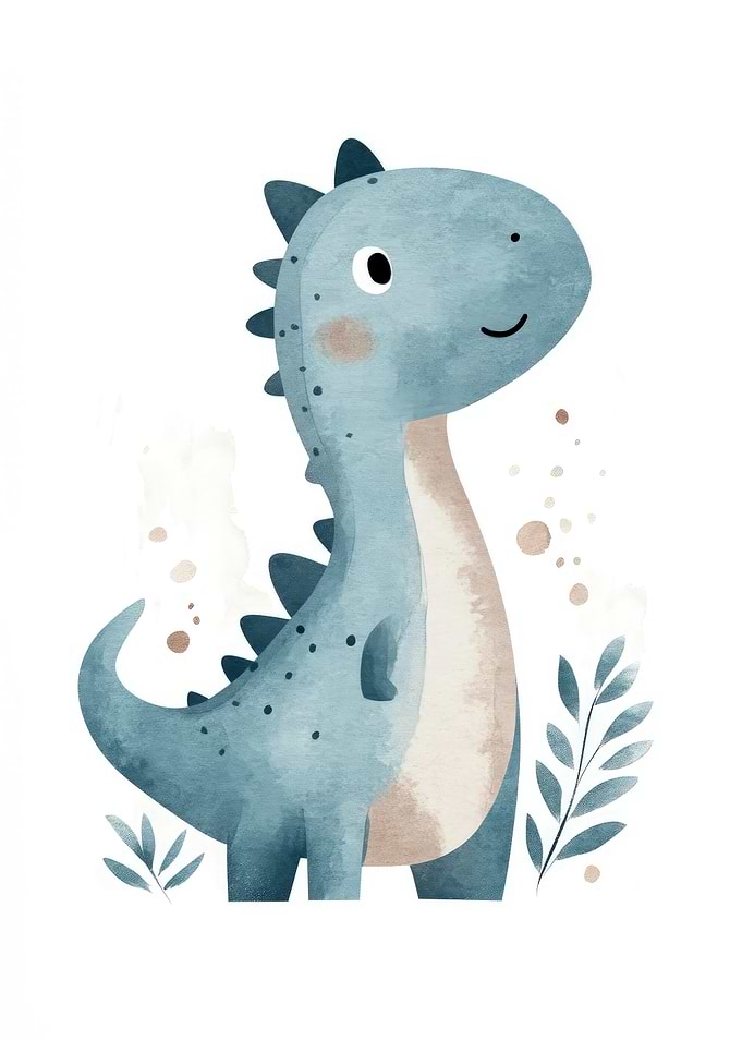 Cute Blue Dinosaur Watercolor