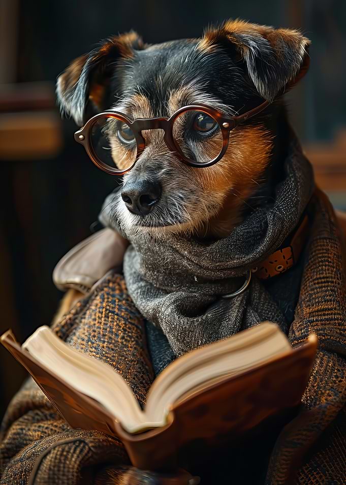 Dog Reading a Book