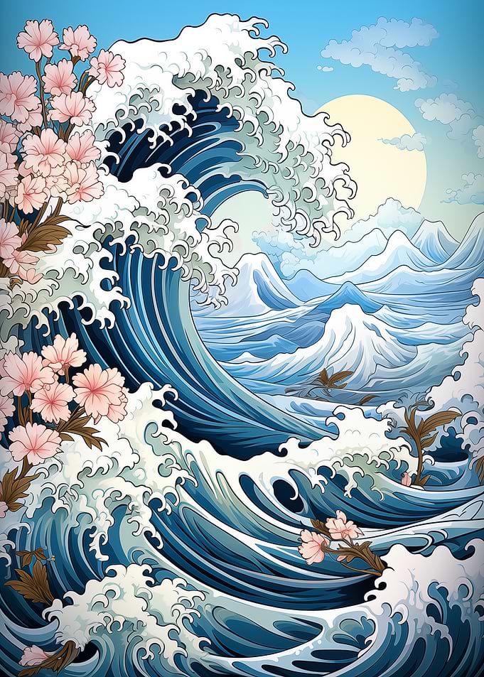 Great Wave with Cherry Blossoms