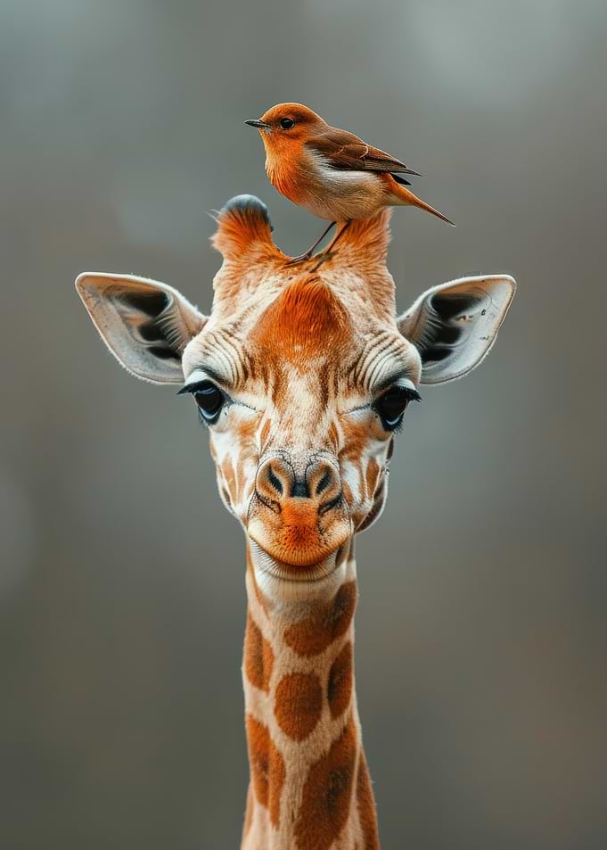 Giraffe with Bird