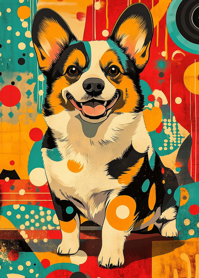 Corgi in Retro Style | Welsh Corgi Art Print - Vibrant and Abstract Dog Decor