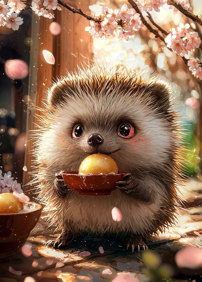 Cute Hedgehog with Golden Treat
