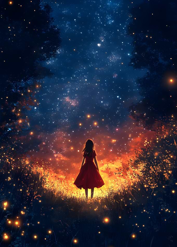 Girl Under Starry Sky