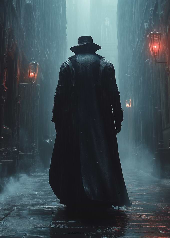 Mysterious Figure in Foggy Alley