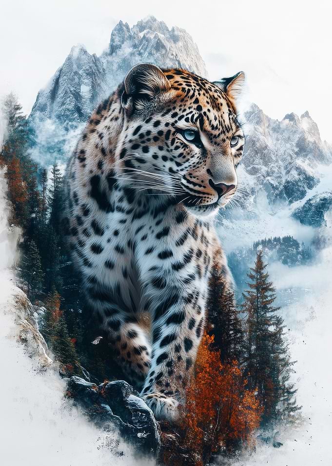 Leopard in Mountain Landscape