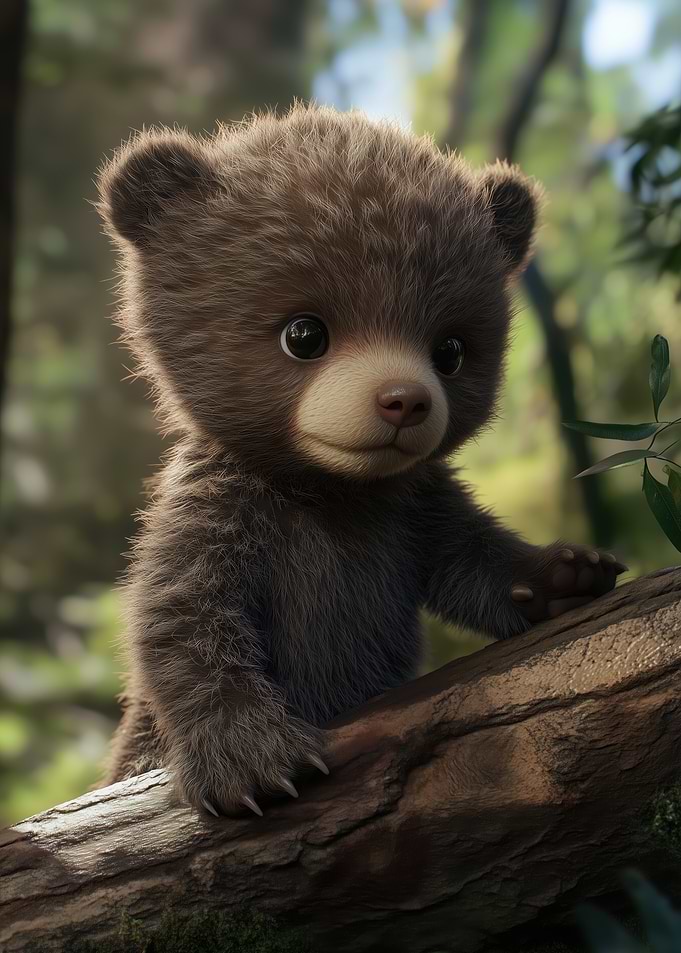 Cute Bear Cub in Forest