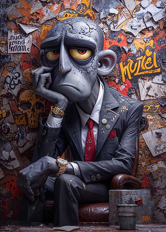 Sad Cartoon Man in Suit