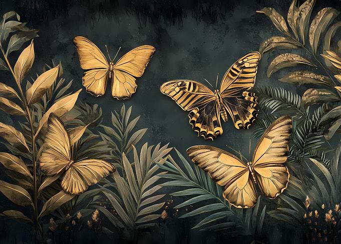 Golden Butterflies on Dark Green
