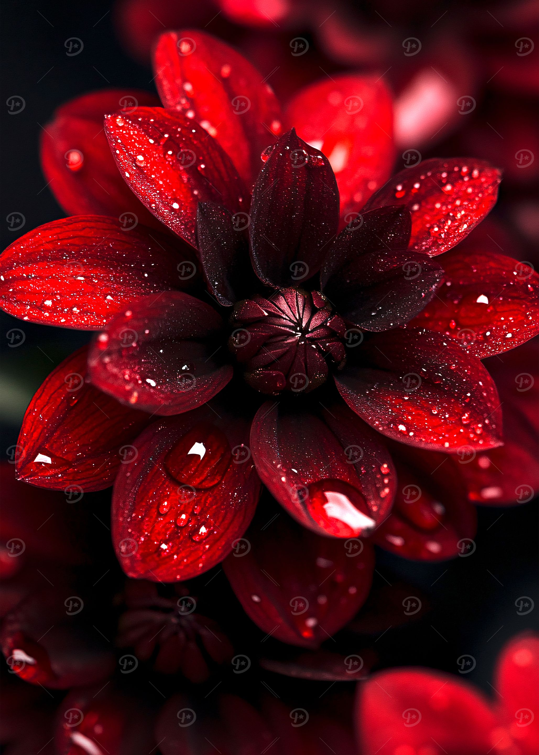 Red Flower with Dew Drops