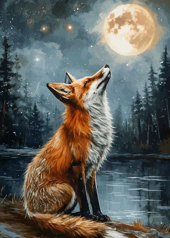 Fox Gazing at the Moon