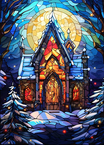 Stained Glass Winter Church
