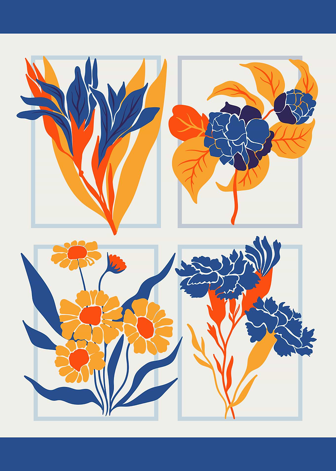 Vintage Floral Art Print - Four flower designs