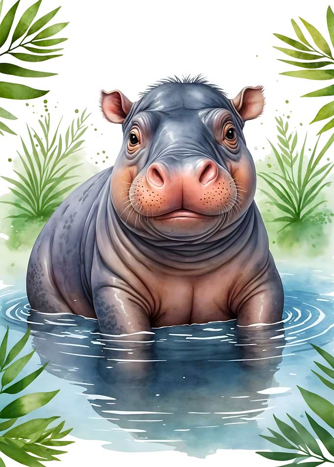 Cute Hippo Watercolor